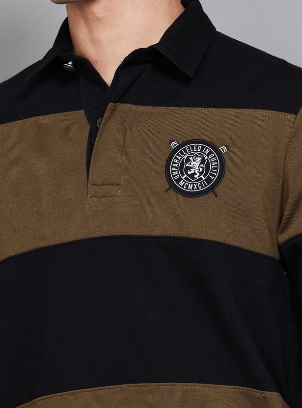 FAHRENHEIT Striped Polo Collar T-shirt