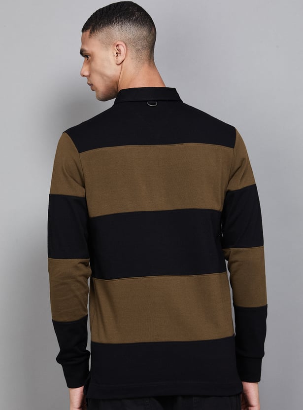 FAHRENHEIT Striped Polo Collar T-shirt