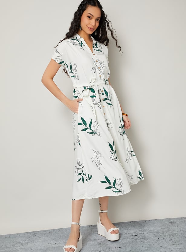 COLOUR ME Floral Print Buttoned Midi Dress