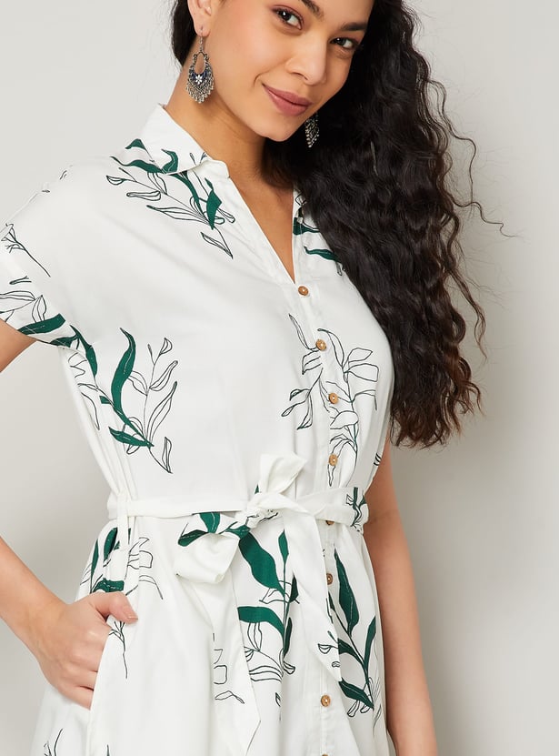 COLOUR ME Floral Print Buttoned Midi Dress