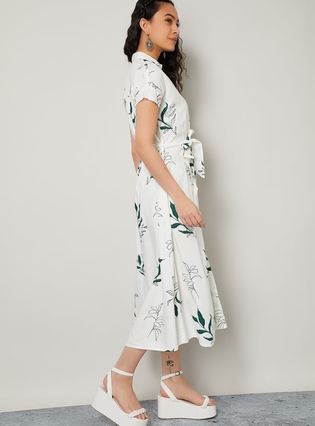 COLOUR ME Floral Print Buttoned Midi Dress