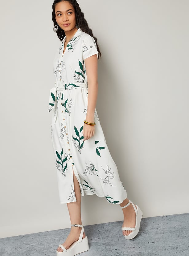 COLOUR ME Floral Print Buttoned Midi Dress