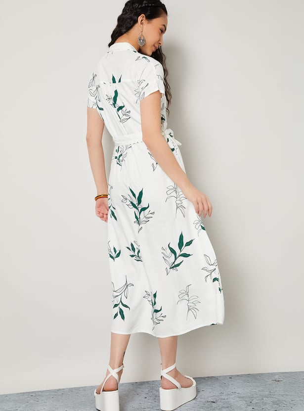 COLOUR ME Floral Print Buttoned Midi Dress