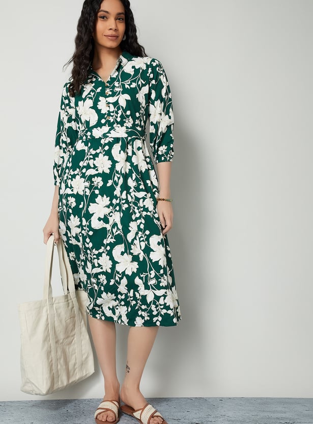 COLOUR ME Floral Print Midi A-Line Dress