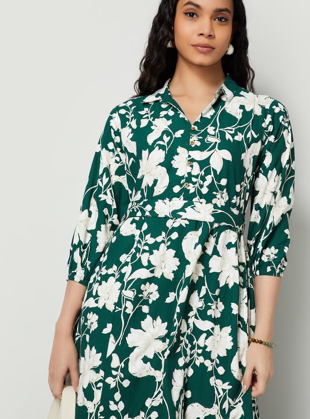 COLOUR ME Floral Print Midi A-Line Dress