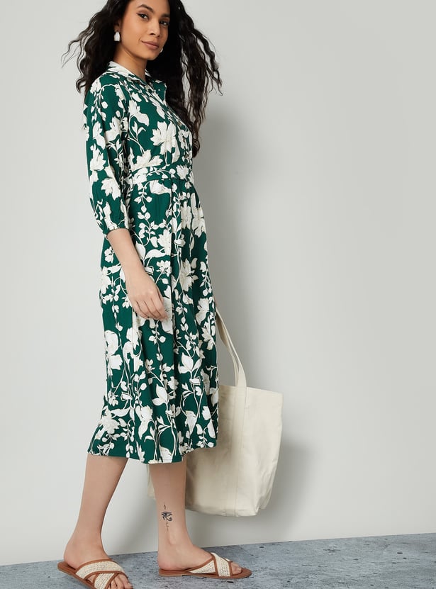 COLOUR ME Floral Print Midi A-Line Dress