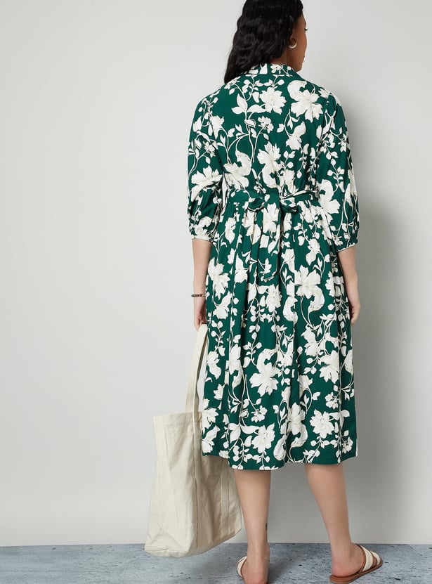COLOUR ME Floral Print Midi A-Line Dress