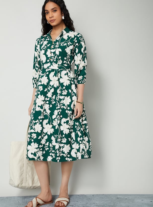 COLOUR ME Floral Print Midi A-Line Dress