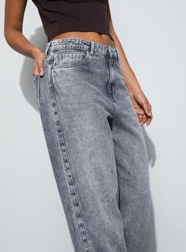 GINGER Washed Wide Leg Jeans