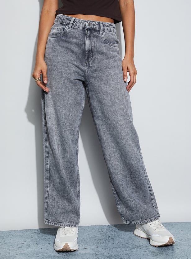 GINGER Washed Wide Leg Jeans