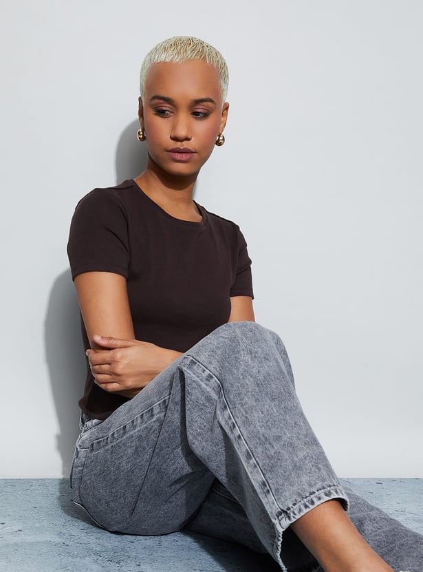 GINGER Washed Wide Leg Jeans
