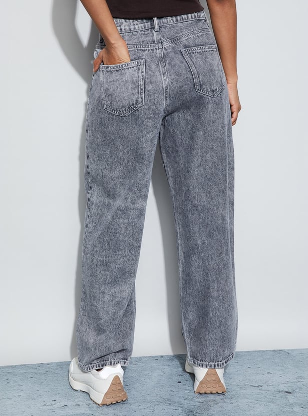 GINGER Washed Wide Leg Jeans