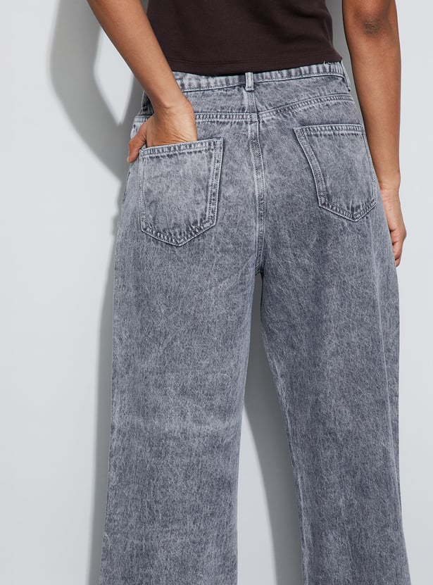 GINGER Washed Wide Leg Jeans