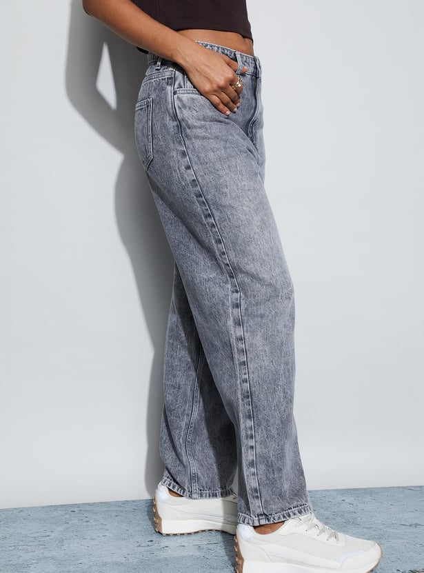 GINGER Washed Wide Leg Jeans