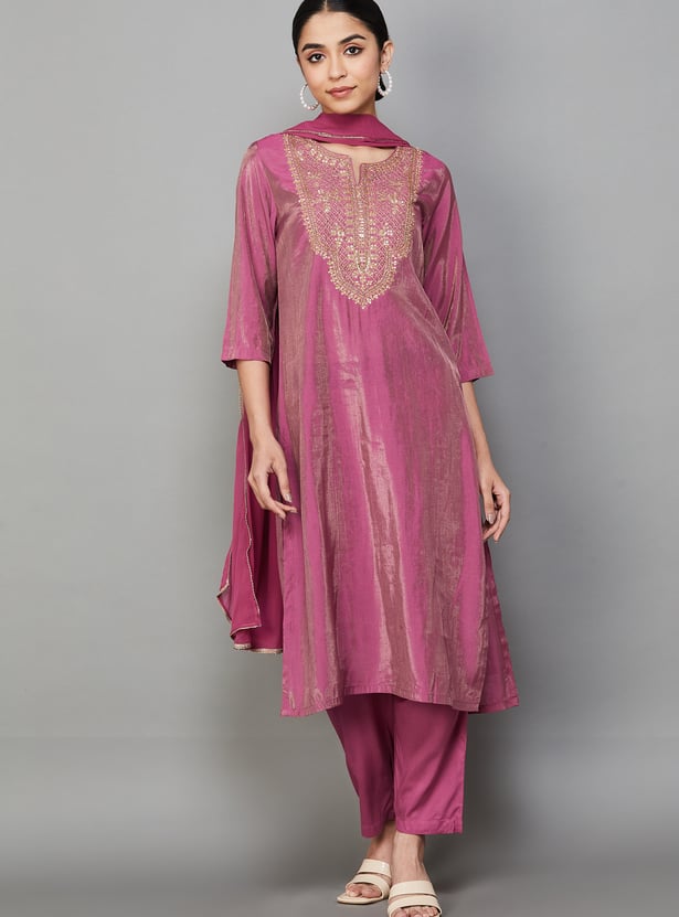 BIBA Embroidered Straight Kurta Set