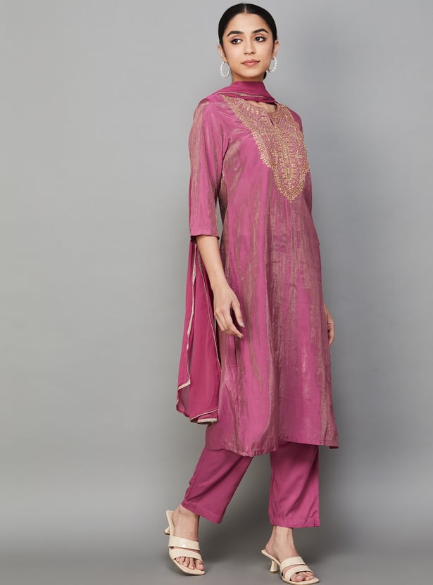BIBA Embroidered Straight Kurta Set