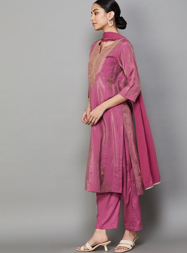 BIBA Embroidered Straight Kurta Set