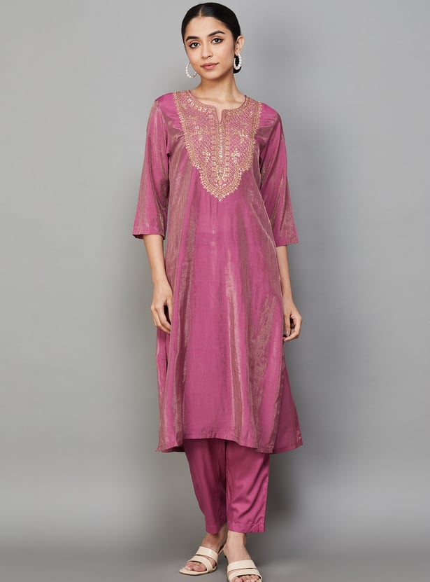 BIBA Embroidered Straight Kurta Set