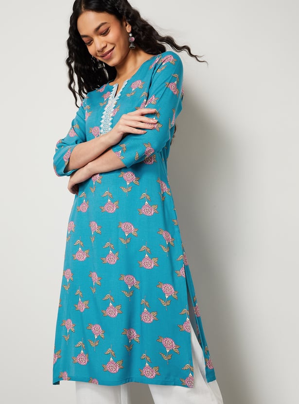 MELANGE Floral Print Straight Kurta