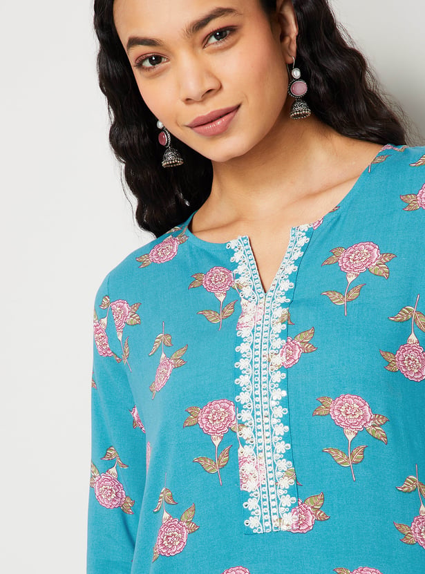 MELANGE Floral Print Straight Kurta