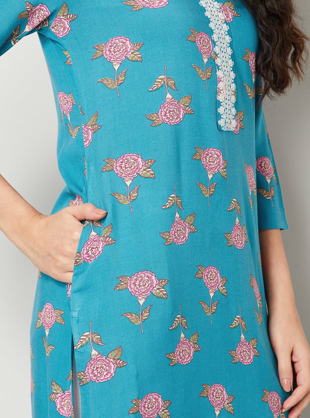 MELANGE Floral Print Straight Kurta