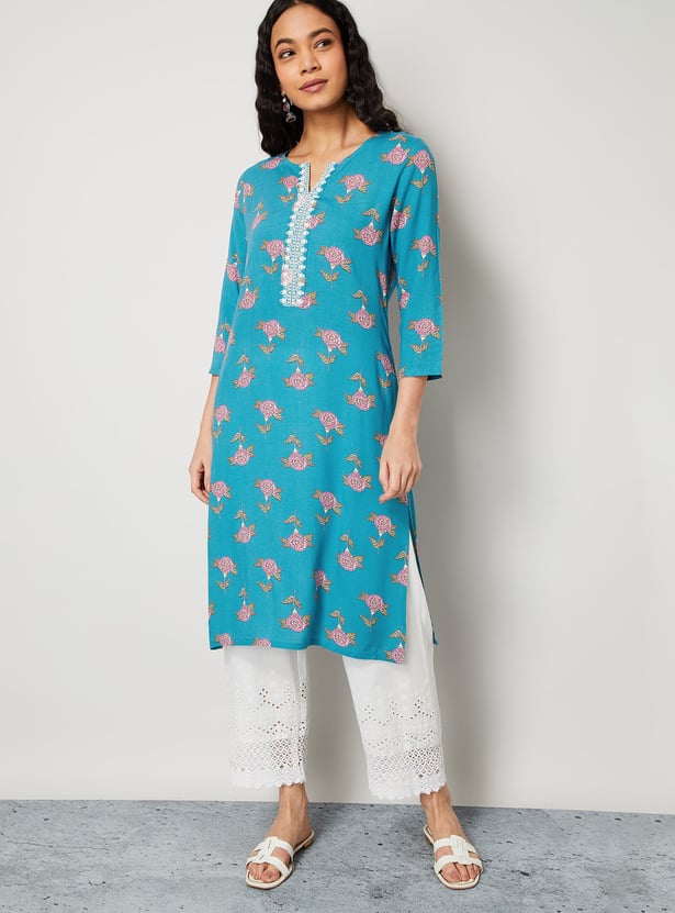 MELANGE Floral Print Straight Kurta