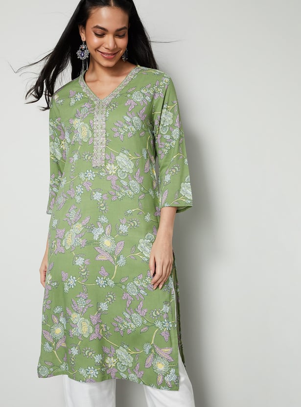 MELANGE Floral Print Straight Kurta
