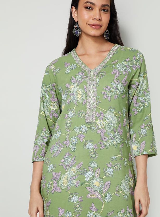 MELANGE Floral Print Straight Kurta