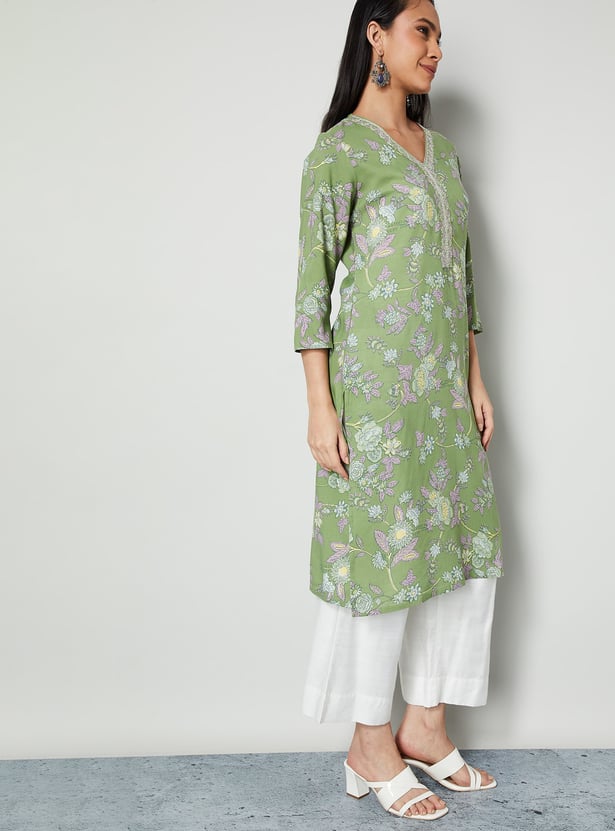 MELANGE Floral Print Straight Kurta