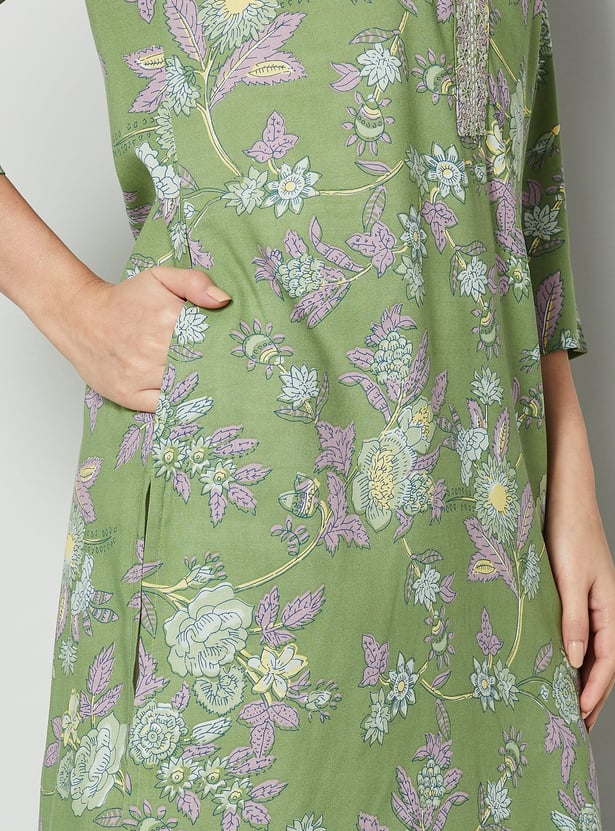 MELANGE Floral Print Straight Kurta