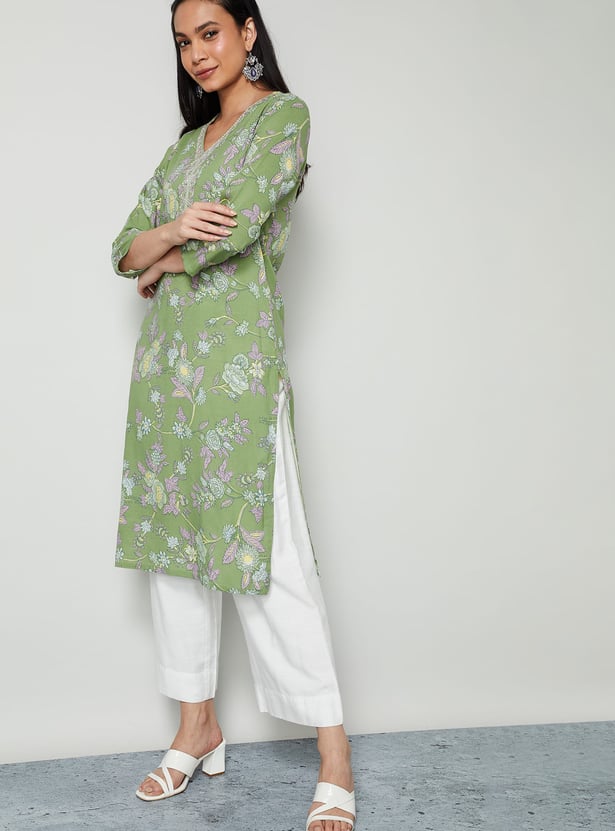 MELANGE Floral Print Straight Kurta
