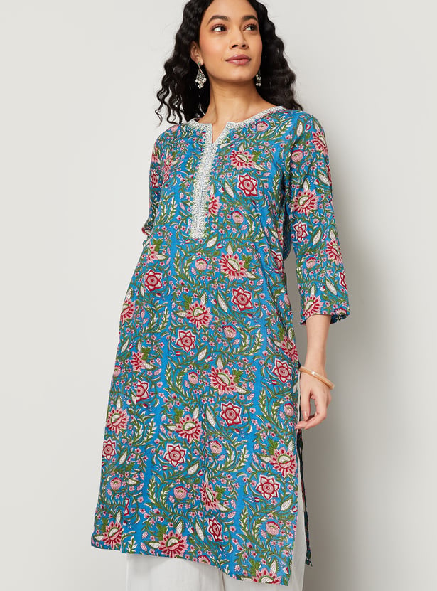 MELANGE Floral Print Straight Kurta