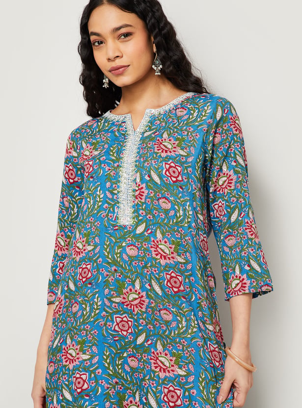 MELANGE Floral Print Straight Kurta