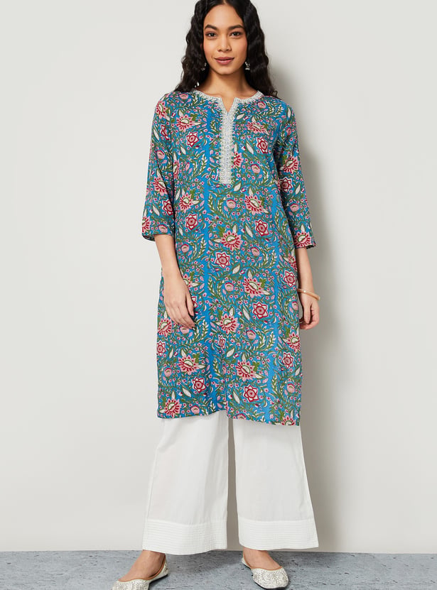 MELANGE Floral Print Straight Kurta