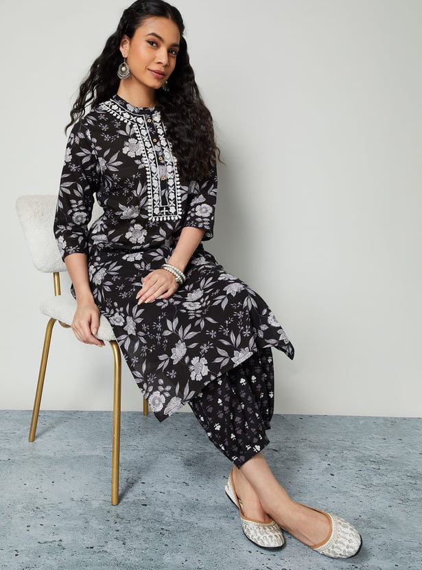 MELANGE Floral Print Straight Kurta Set