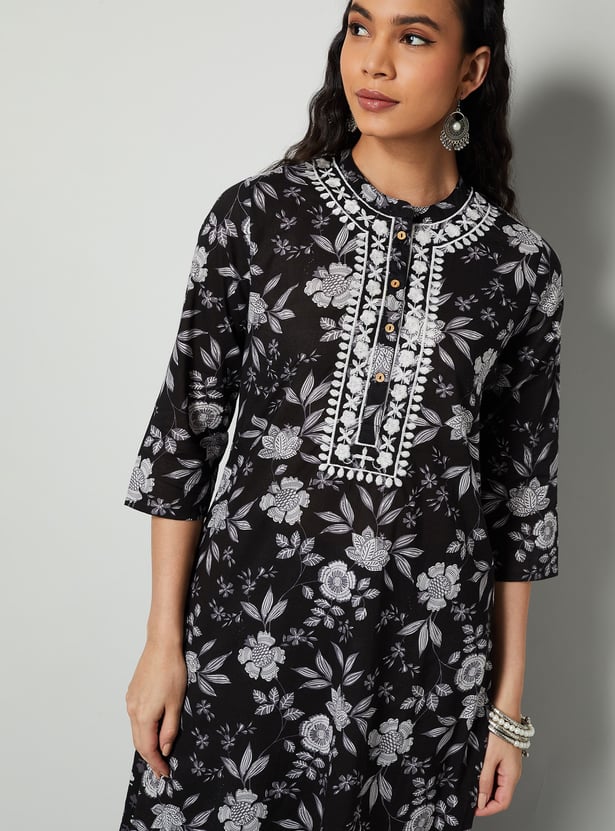 MELANGE Floral Print Straight Kurta Set
