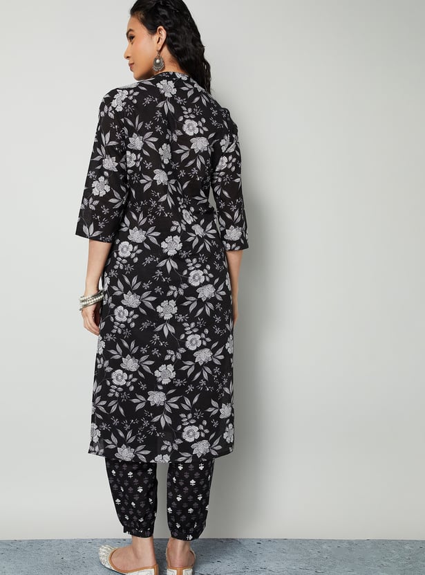 MELANGE Floral Print Straight Kurta Set
