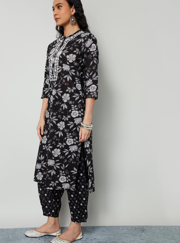 MELANGE Floral Print Straight Kurta Set