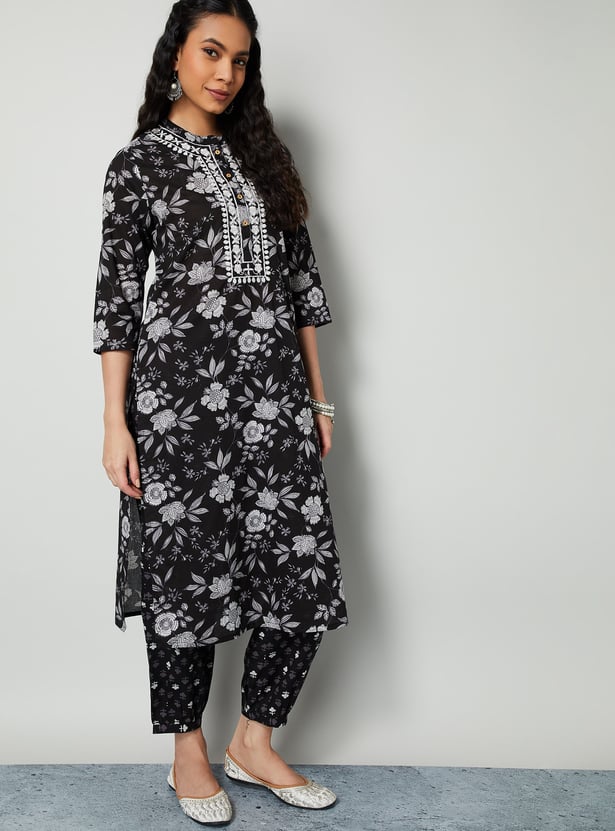 MELANGE Floral Print Straight Kurta Set