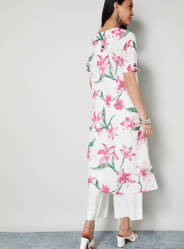 MELANGE Floral Print Straight Kurta