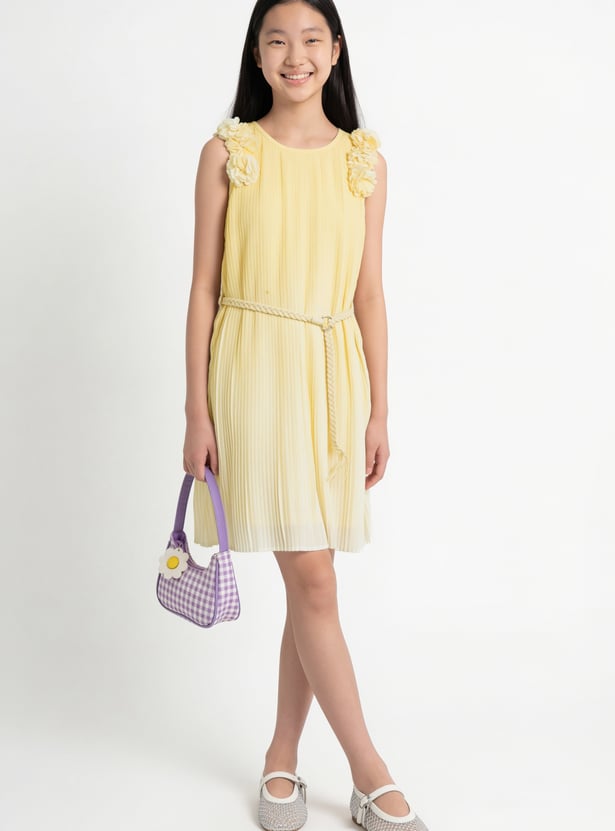 FAME FOREVER Girls Applique Pleated Dress