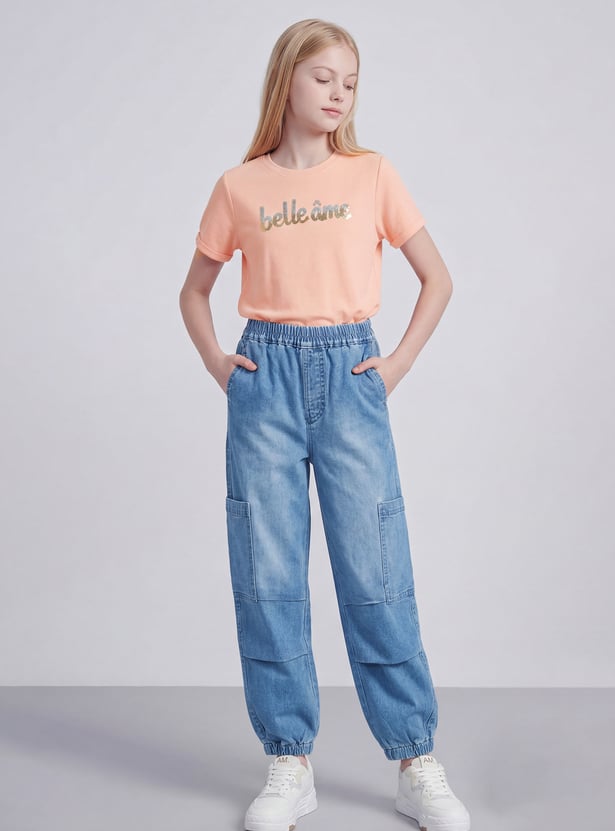 FAME FOREVER Girls Washed Mid-Rise Jeans
