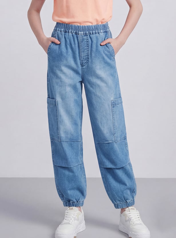 FAME FOREVER Girls Washed Mid-Rise Jeans