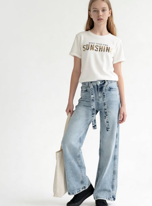 FAME FOREVER Girls Solid Mid-Rise Jeans