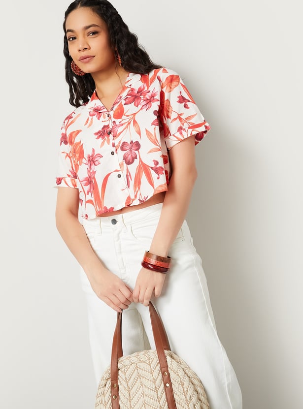 COLOUR ME Floral Printed Cropped Shirt