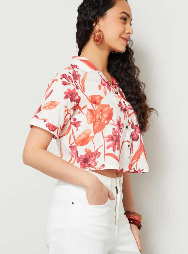 COLOUR ME Floral Printed Cropped Shirt