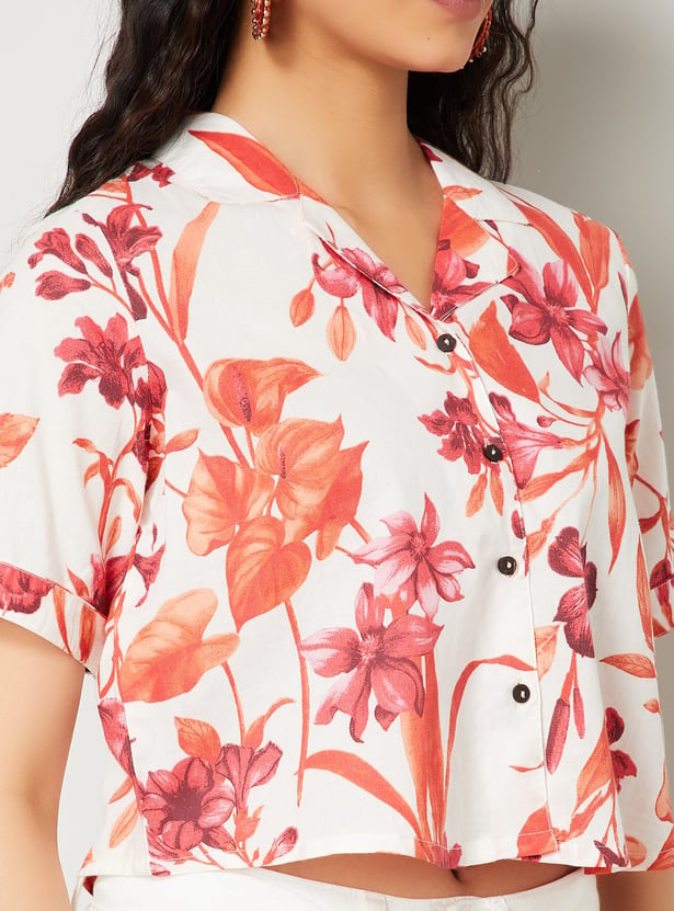 COLOUR ME Floral Printed Cropped Shirt