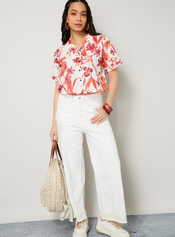 COLOUR ME Floral Printed Cropped Shirt