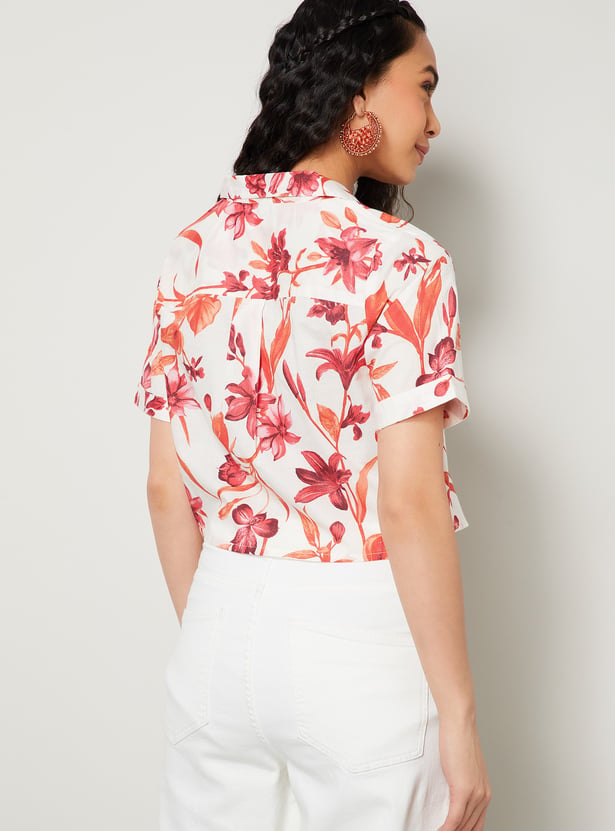COLOUR ME Floral Printed Cropped Shirt