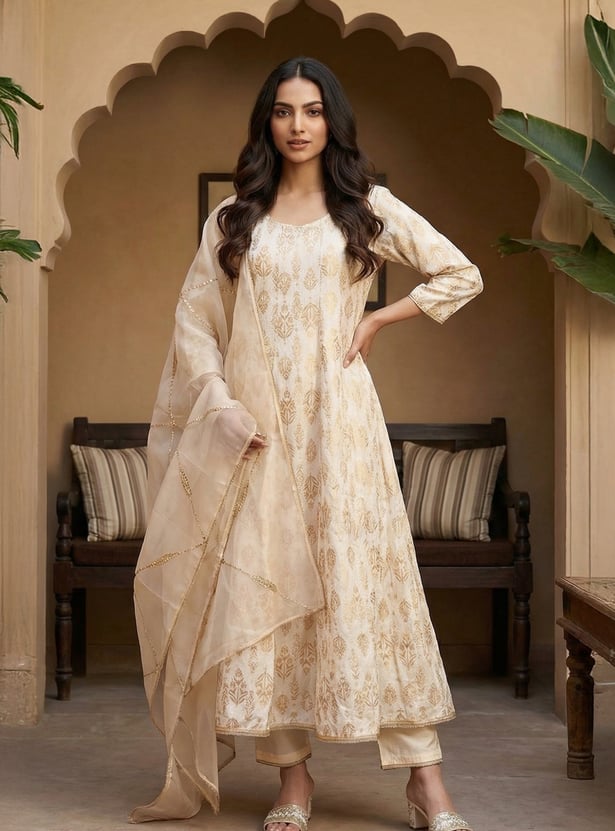 W Ethnic Motif Anarkali Kurta Set